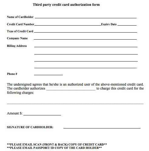 Credit card authorization form over email